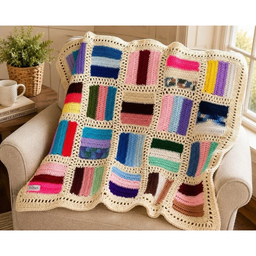 Handmade Crochet Patchwork Lap Blanket Throw Afghan Cottage Farmhouse 41.5